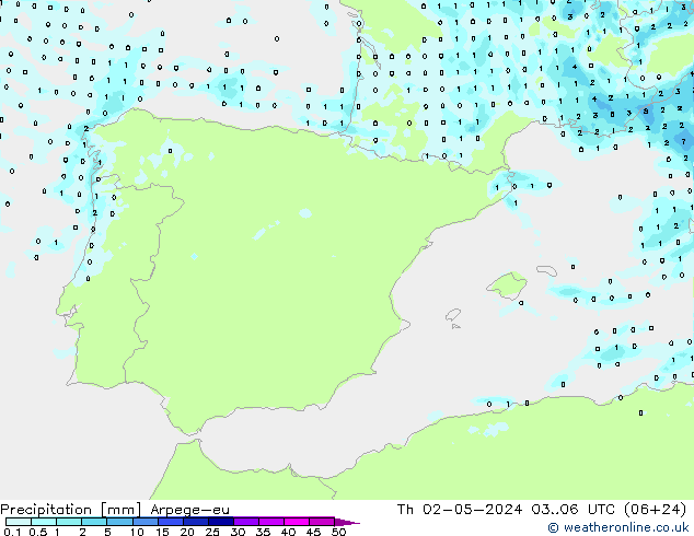 precipitação Arpege-eu Qui 02.05.2024 06 UTC