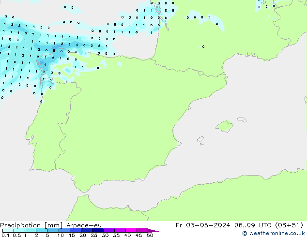 Niederschlag Arpege-eu Fr 03.05.2024 09 UTC