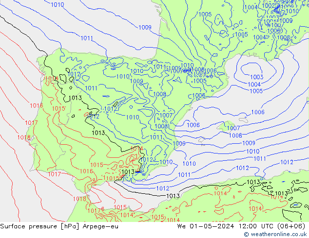 Surface pressure Arpege-eu We 01.05.2024 12 UTC