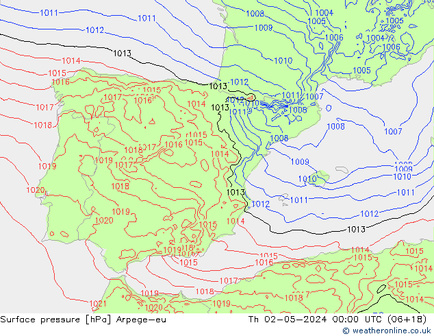 Surface pressure Arpege-eu Th 02.05.2024 00 UTC