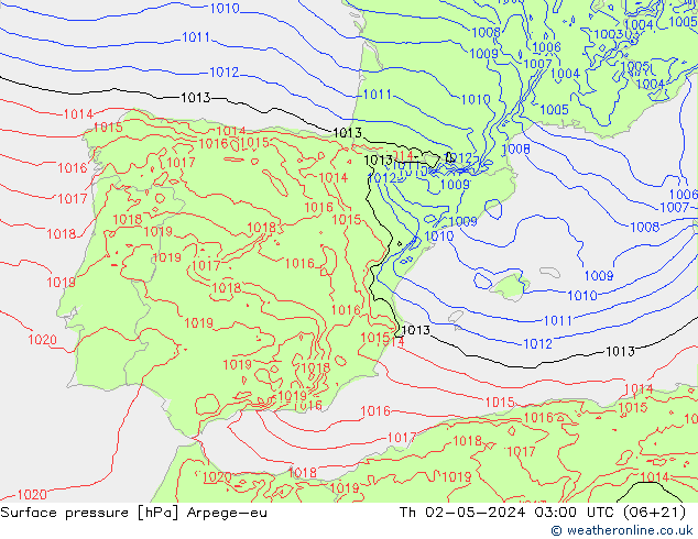 приземное давление Arpege-eu чт 02.05.2024 03 UTC