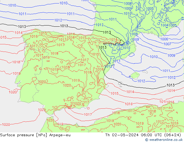 pressão do solo Arpege-eu Qui 02.05.2024 06 UTC