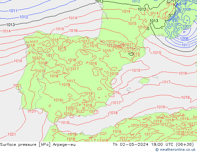 Surface pressure Arpege-eu Th 02.05.2024 18 UTC