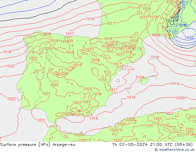 Luchtdruk (Grond) Arpege-eu do 02.05.2024 21 UTC