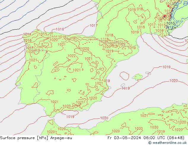 Pressione al suolo Arpege-eu ven 03.05.2024 06 UTC