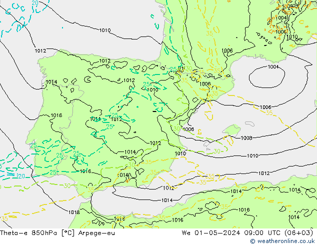 Theta-e 850гПа Arpege-eu ср 01.05.2024 09 UTC