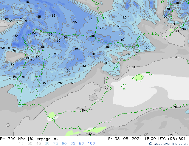 RH 700 hPa Arpege-eu Fr 03.05.2024 18 UTC