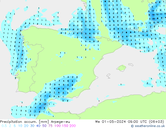 Precipitation accum. Arpege-eu Qua 01.05.2024 09 UTC