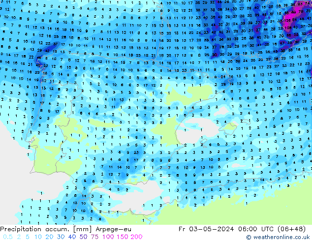 Precipitation accum. Arpege-eu пт 03.05.2024 06 UTC