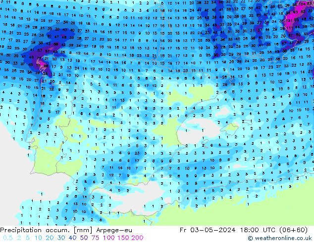 Toplam Yağış Arpege-eu Cu 03.05.2024 18 UTC