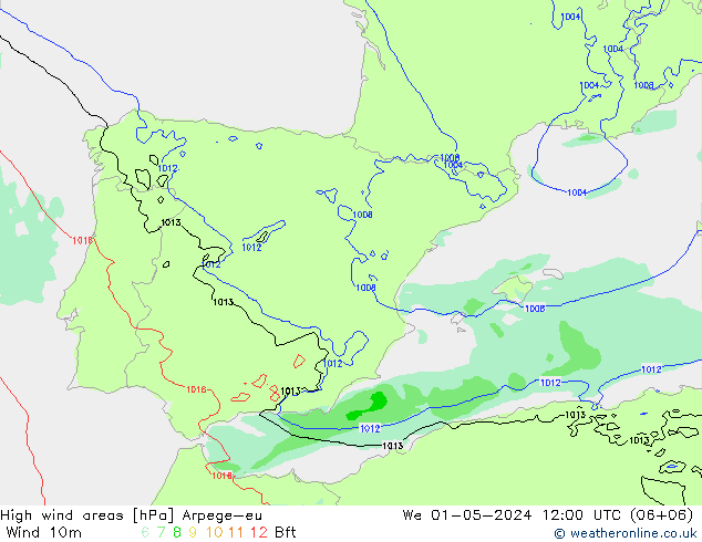 yüksek rüzgarlı alanlar Arpege-eu Çar 01.05.2024 12 UTC