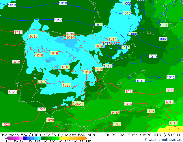 Thck 850-1000 hPa Arpege-eu jeu 02.05.2024 06 UTC