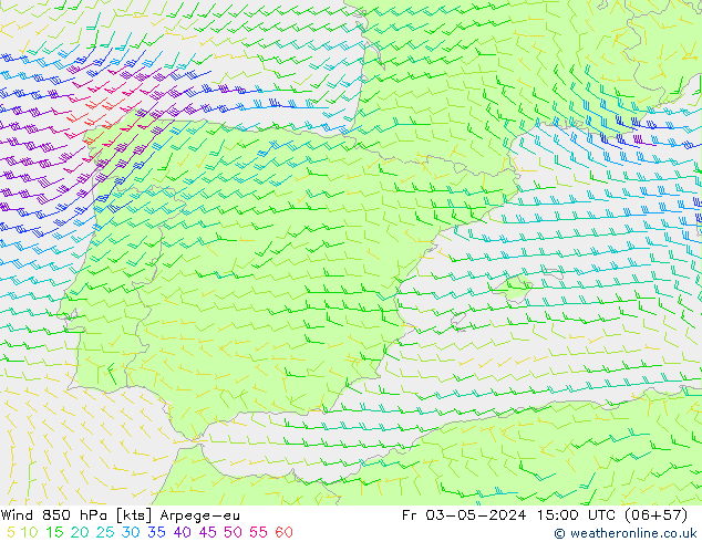 Wind 850 hPa Arpege-eu Fr 03.05.2024 15 UTC