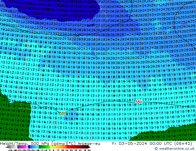 Height/Temp. 500 hPa Arpege-eu ven 03.05.2024 00 UTC