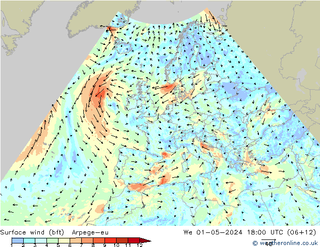 ве�Bе�@ 10 m (bft) Arpege-eu ср 01.05.2024 18 UTC