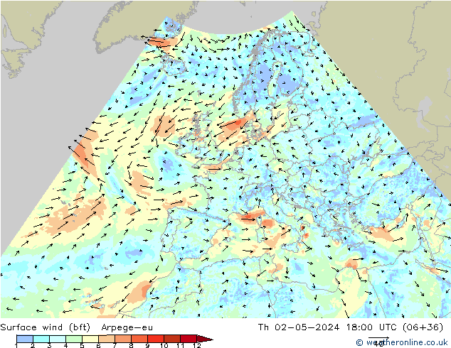 Rüzgar 10 m (bft) Arpege-eu Per 02.05.2024 18 UTC