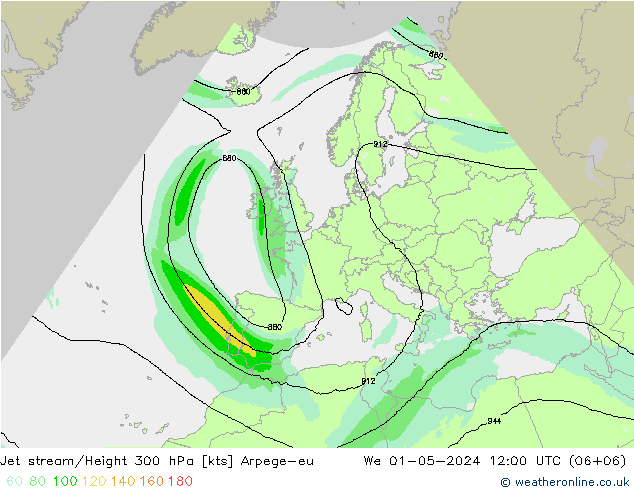 Corriente en chorro Arpege-eu mié 01.05.2024 12 UTC