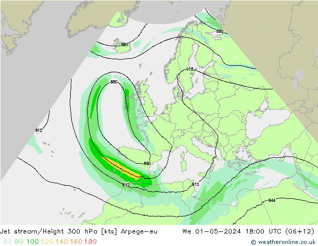 Jet stream/Height 300 hPa Arpege-eu We 01.05.2024 18 UTC