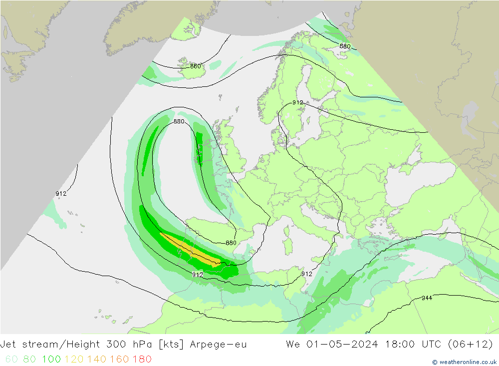 Corrente a getto Arpege-eu mer 01.05.2024 18 UTC