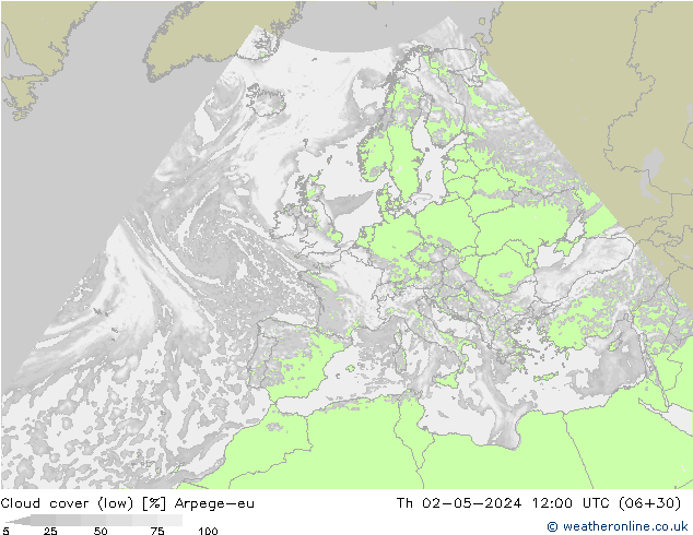 Nuages (bas) Arpege-eu jeu 02.05.2024 12 UTC