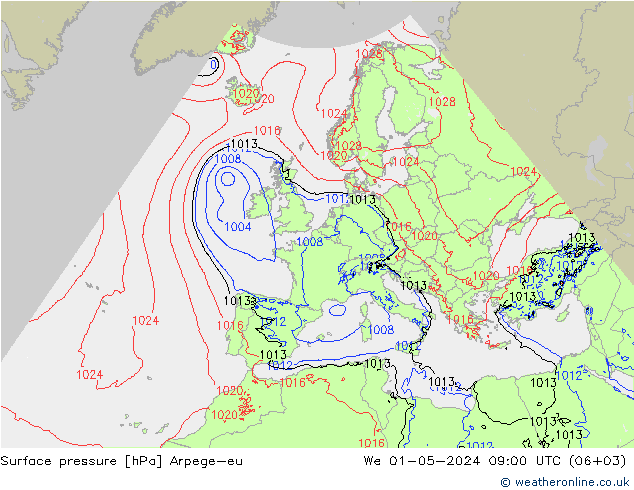 Surface pressure Arpege-eu We 01.05.2024 09 UTC