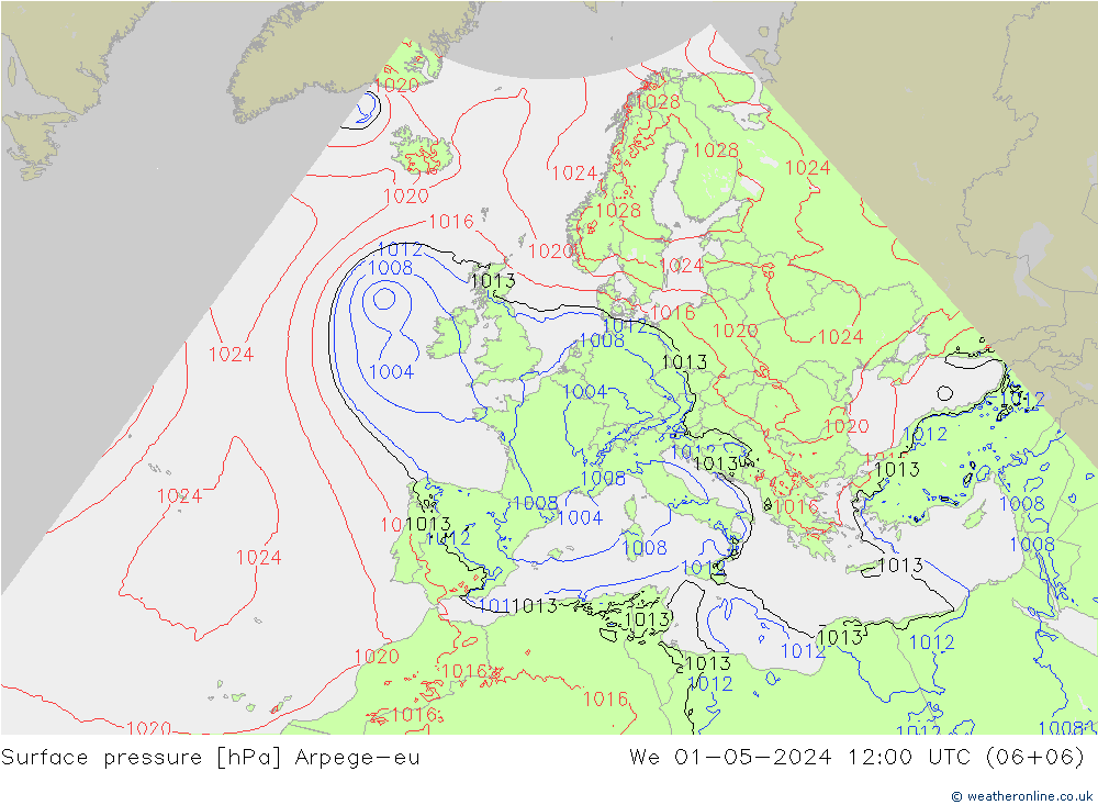 Surface pressure Arpege-eu We 01.05.2024 12 UTC