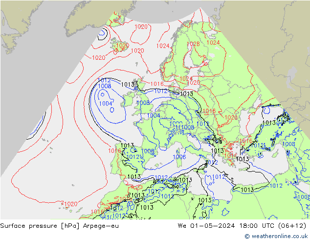 Surface pressure Arpege-eu We 01.05.2024 18 UTC