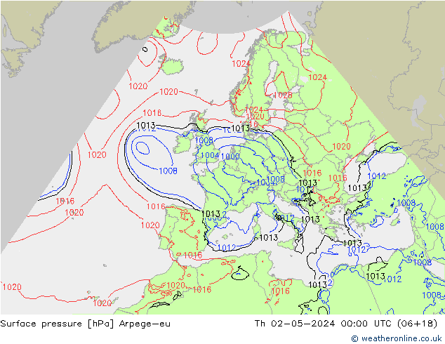 приземное давление Arpege-eu чт 02.05.2024 00 UTC