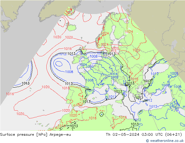 приземное давление Arpege-eu чт 02.05.2024 03 UTC