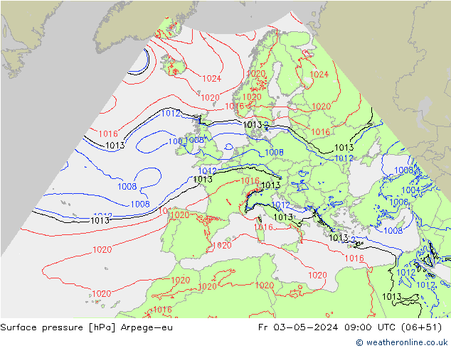 Atmosférický tlak Arpege-eu Pá 03.05.2024 09 UTC