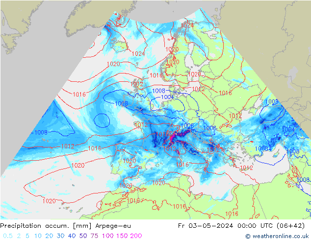 Precipitación acum. Arpege-eu vie 03.05.2024 00 UTC