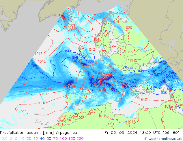 Precipitation accum. Arpege-eu pt. 03.05.2024 18 UTC