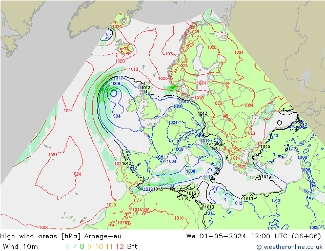 High wind areas Arpege-eu mié 01.05.2024 12 UTC