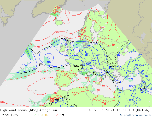 High wind areas Arpege-eu Qui 02.05.2024 18 UTC