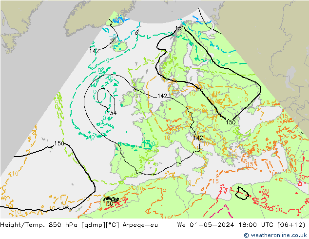 Height/Temp. 850 hPa Arpege-eu Mi 01.05.2024 18 UTC