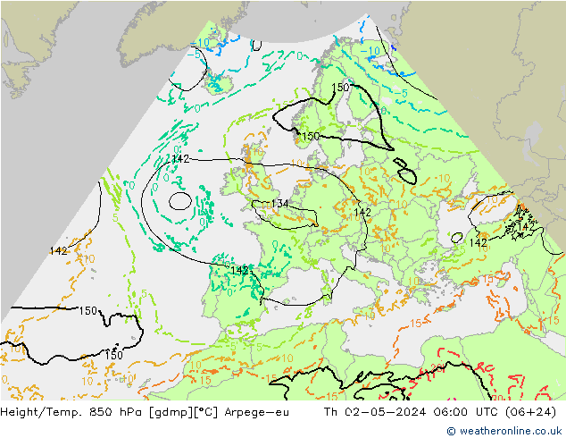 Height/Temp. 850 hPa Arpege-eu czw. 02.05.2024 06 UTC