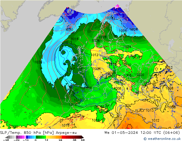 850 hPa Yer Bas./Sıc Arpege-eu Çar 01.05.2024 12 UTC