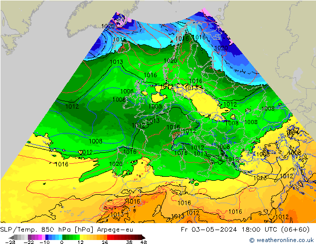 SLP/Temp. 850 hPa Arpege-eu vr 03.05.2024 18 UTC