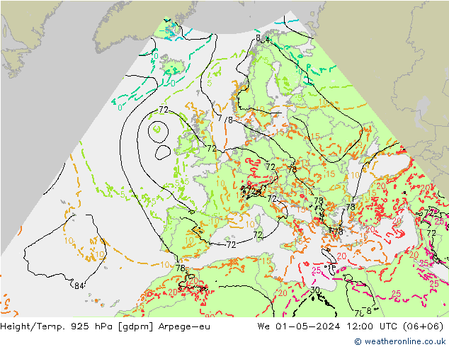 Geop./Temp. 925 hPa Arpege-eu mié 01.05.2024 12 UTC