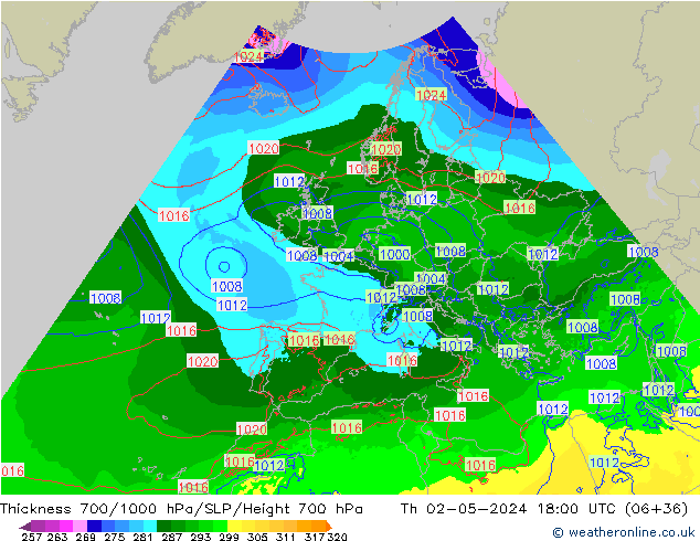 Thck 700-1000 hPa Arpege-eu Čt 02.05.2024 18 UTC