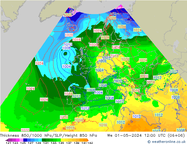 Thck 850-1000 hPa Arpege-eu St 01.05.2024 12 UTC