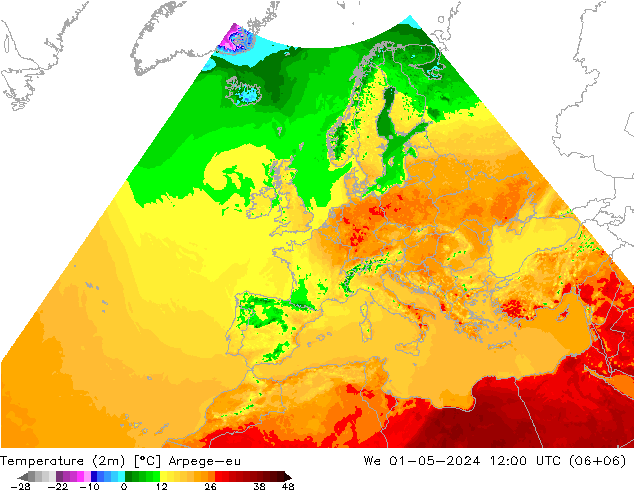 mapa temperatury (2m) Arpege-eu śro. 01.05.2024 12 UTC