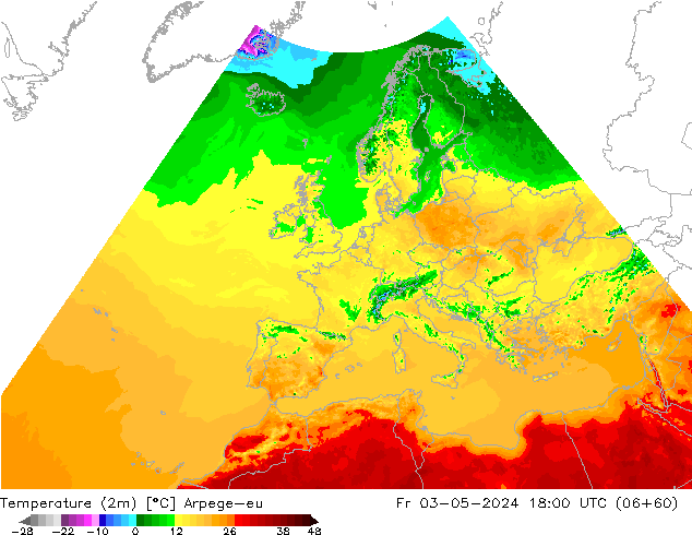 Sıcaklık Haritası (2m) Arpege-eu Cu 03.05.2024 18 UTC