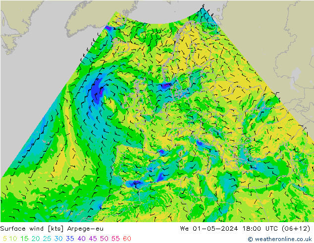 Surface wind Arpege-eu We 01.05.2024 18 UTC