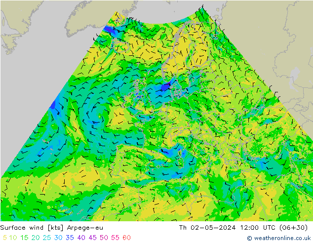 Surface wind Arpege-eu Th 02.05.2024 12 UTC