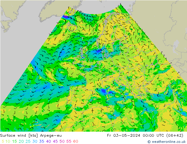 Vento 10 m Arpege-eu ven 03.05.2024 00 UTC