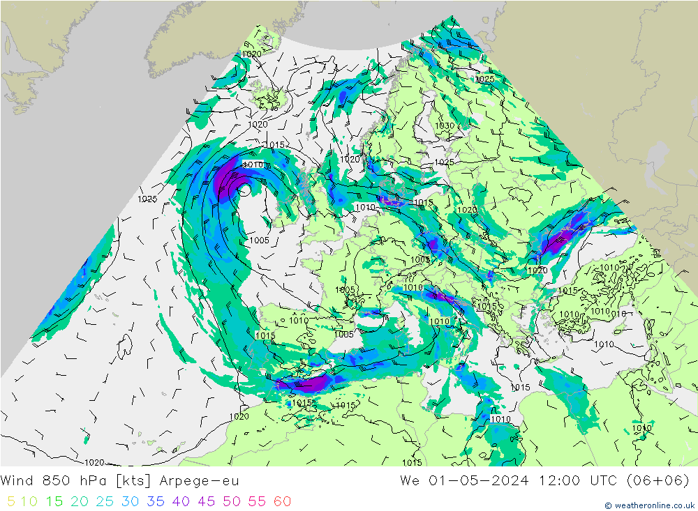 Wind 850 hPa Arpege-eu We 01.05.2024 12 UTC