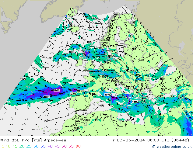 Wind 850 hPa Arpege-eu Fr 03.05.2024 06 UTC