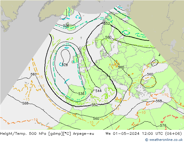 Height/Temp. 500 гПа Arpege-eu ср 01.05.2024 12 UTC