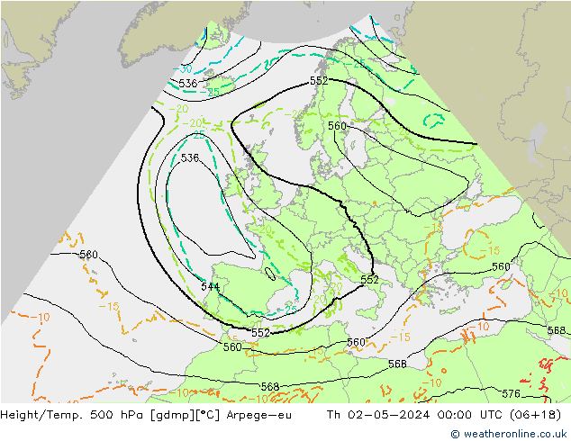 Height/Temp. 500 hPa Arpege-eu Qui 02.05.2024 00 UTC